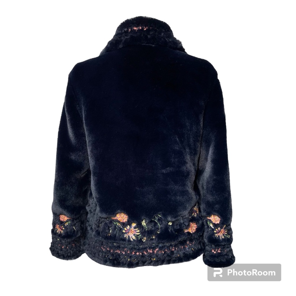 Zara navy blue floral embroidery faux fur coat Size S - Picture 3 of 11